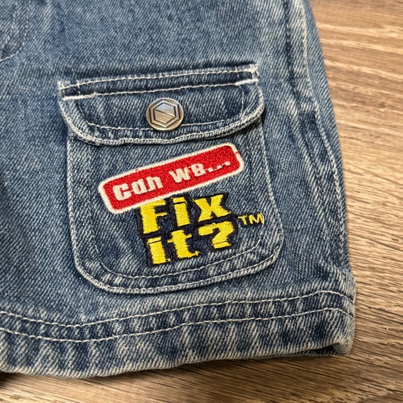 Vintage Bob the Builder Embroidered Denim Overalls Shortalls 18m - Picture 4 of 9